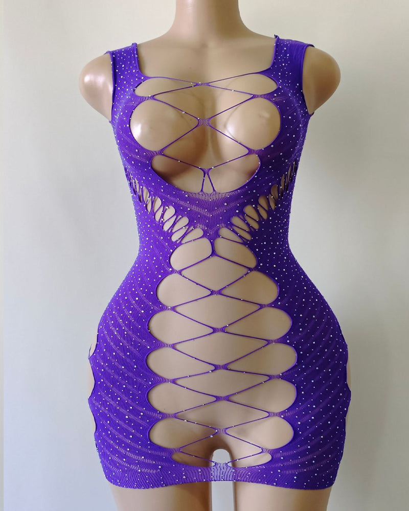 Sexy Hot Diamond See-Through Elastic Hollow Nightdress