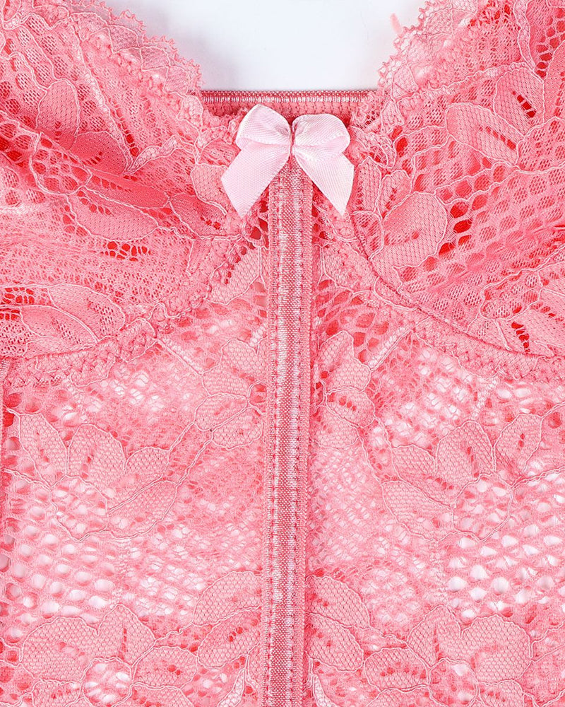 Sexy Lace See-Through Heart Print Camisole Nightdress and Thong Set