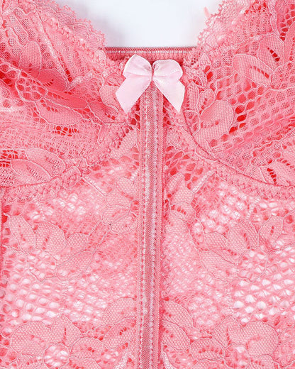 Sexy Lace See-Through Heart Print Camisole Nightdress and Thong Set