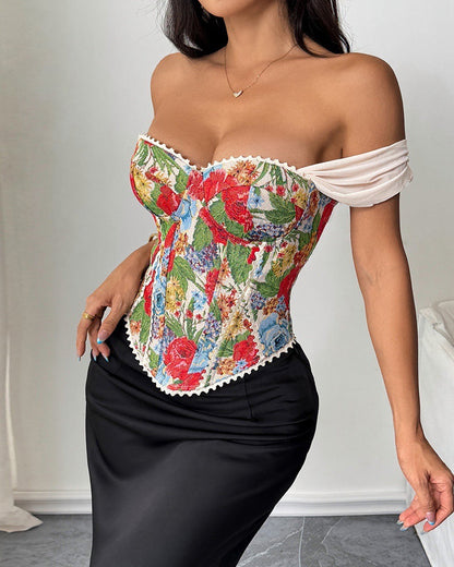 Retro Sexy Jacquard Palace Style Wrapped Chest Herringbone Top