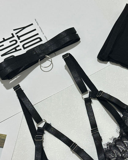 Sexy Lace See-Through Mesh Tulle Skirt Six-Piece Set