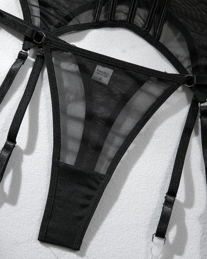 Sexy Mesh Breathable Body Shaping Split Steel Ring Gathered With Leg Ring Suit