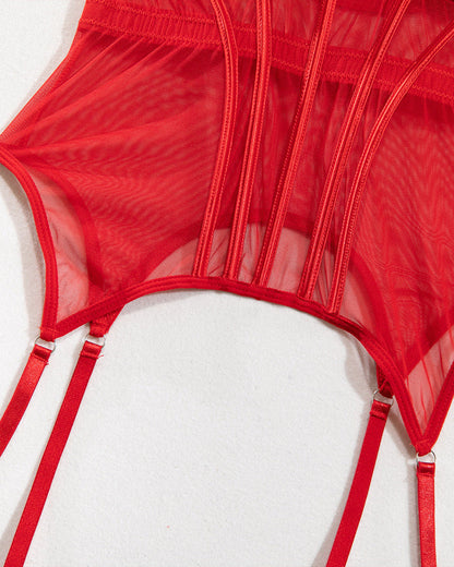 Sexy Mesh Breathable Body Shaping Split Steel Ring Gathered With Leg Ring Suit