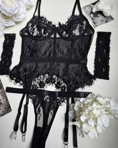 Sexy Lace Stitching Suspender Pajamas Set