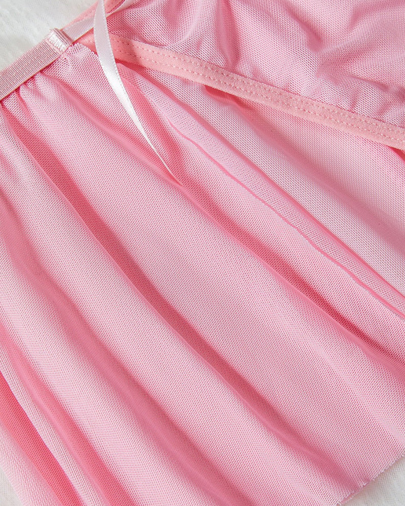 Large Size Sexy Flower Hollow Chest Mesh See-through Pajama Set