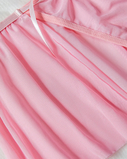 Large Size Sexy Flower Hollow Chest Mesh See-through Pajama Set