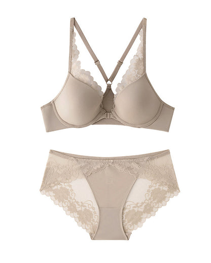 Women's Seamless Front-Clasp Wire-Free Lace Comfort Bra and Panty Set
