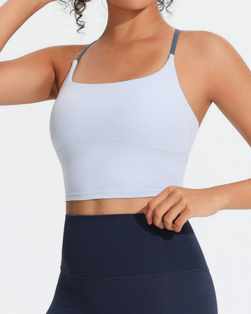 Women's Seamless Fixed Chest Pad Contrast Color Strap Cross Sports Yoga Vest