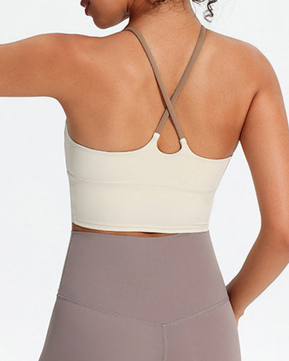 Women's Seamless Fixed Chest Pad Contrast Color Strap Cross Sports Yoga Vest