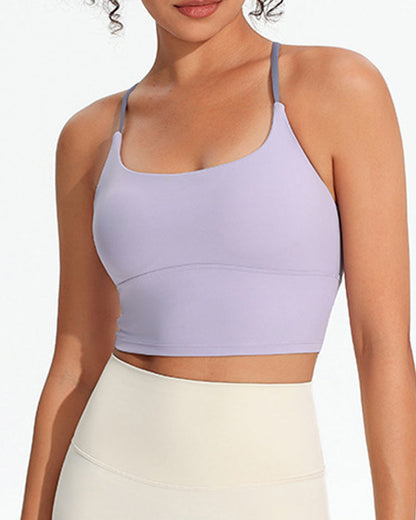 Women's Seamless Fixed Chest Pad Contrast Color Strap Cross Sports Yoga Vest
