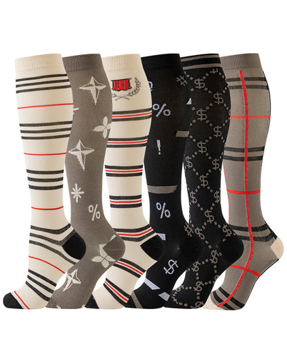 6 Pairs Of High-Elastic Breathable Calf Compression Socks For Sports and Fitness