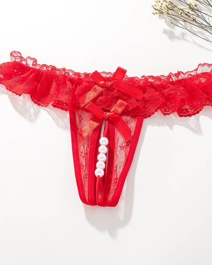 Lace Crotchless Massage Pearl Sexy Thong