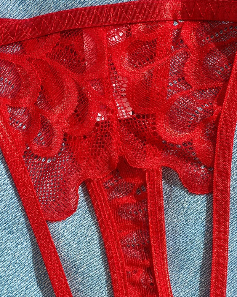 Women's Sexy Lace Mesh Hollow Underwear Set