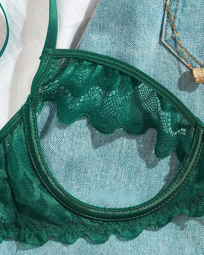 Women's Sexy Lace Mesh Hollow Underwear Set