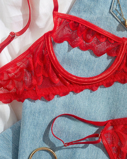 Women's Sexy Lace Mesh Hollow Underwear Set