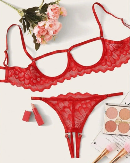 Sexy Lace Hollow Anti-Sagging Bra and Crotchless Thong Set