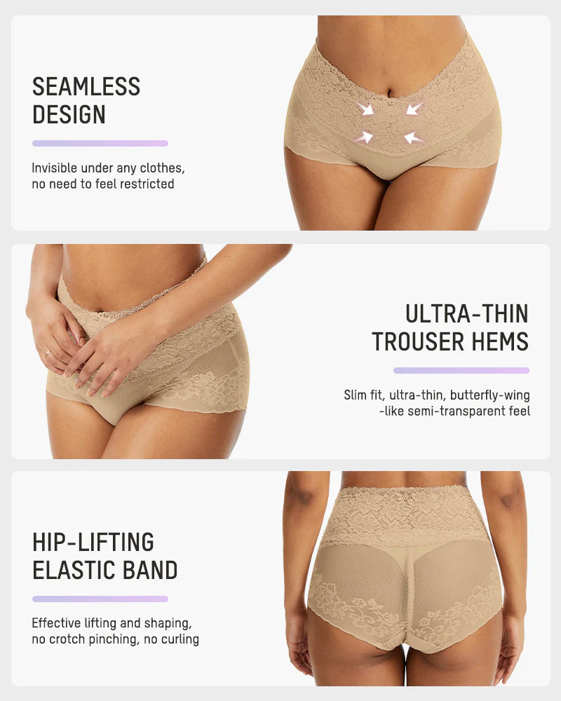 3-Pack High-Waist Lace V-Shaped Breathable Tummy-Control Panties
