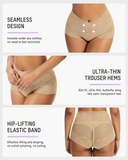 3-Pack High-Waist Lace V-Shaped Breathable Tummy-Control Panties