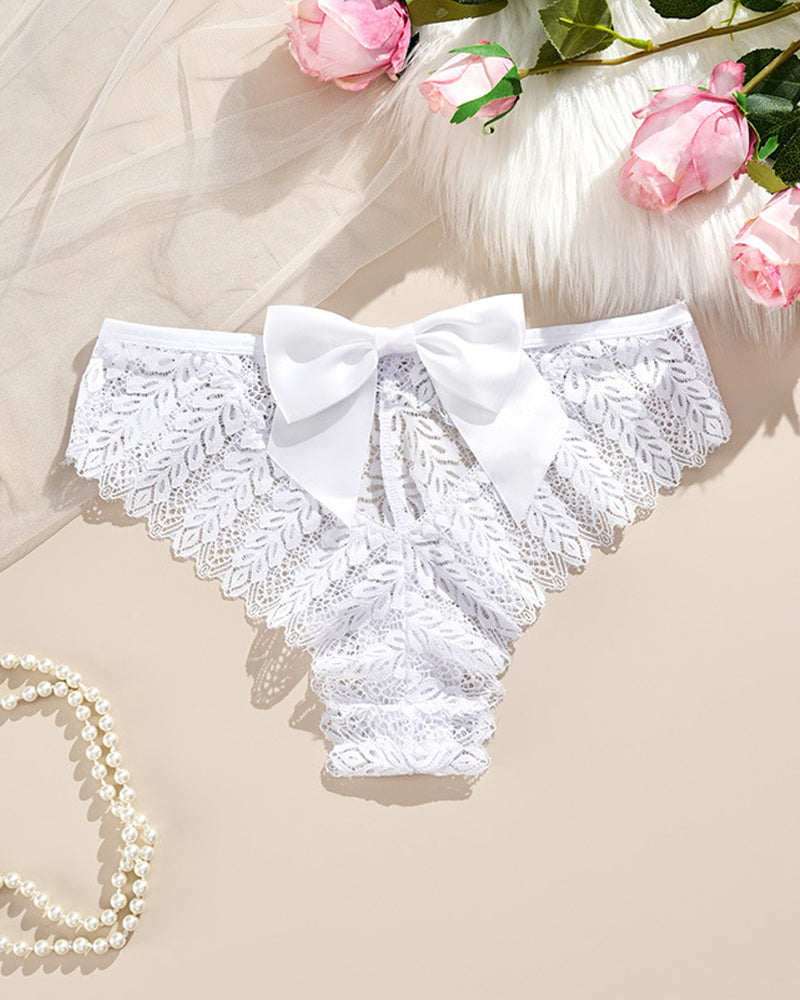 Sexy Bow Lace Breathable Hollow Comfortable Panties