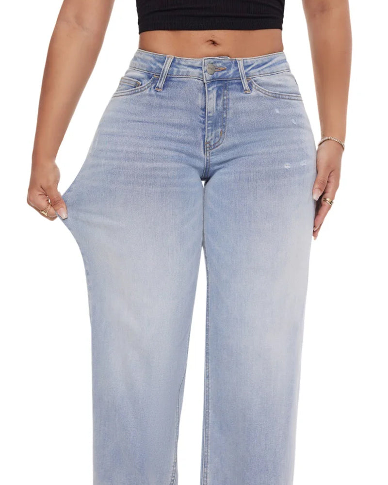 Mid-Rise Loose Stretch Wide-Leg Jeans