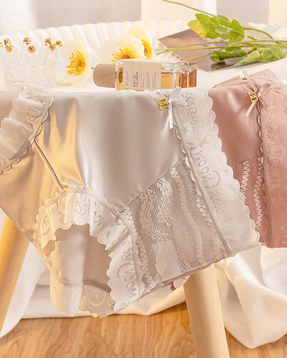 Mid-Rise Antibacterial Crotch Breathable Seamless Lace Satin Briefs