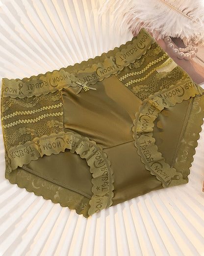 Mid-Rise Antibacterial Crotch Breathable Seamless Lace Satin Briefs