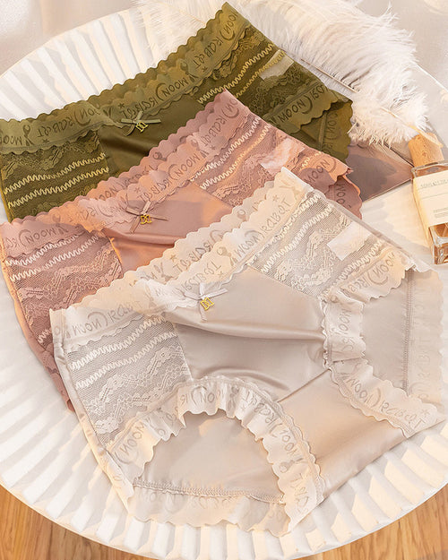 Mid-Rise Antibacterial Crotch Breathable Seamless Lace Satin Briefs