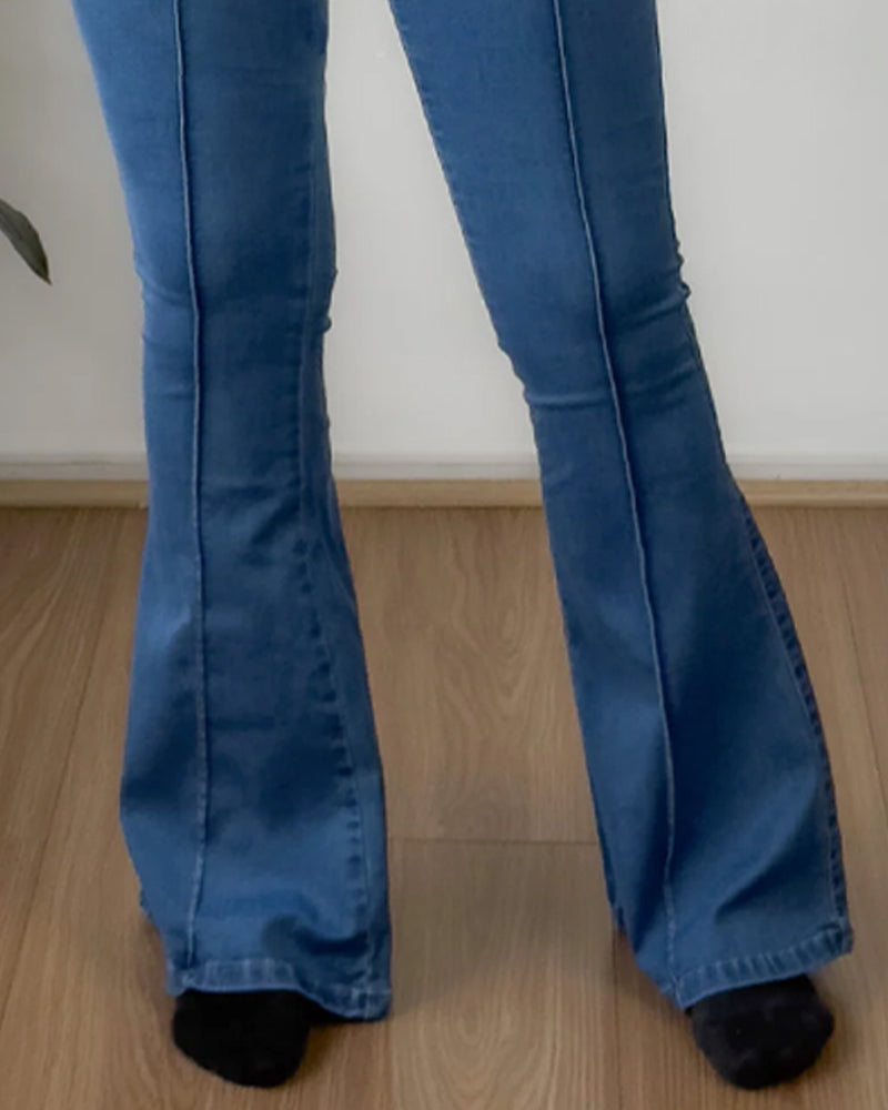 Fashion Solid Color Stretch Flared Jeans
