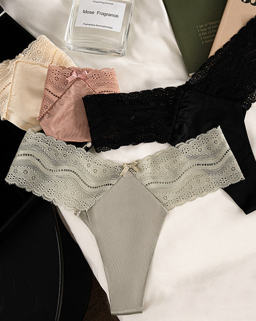 Low-Waist Seamless Sexy Lace Satin Stitching Briefs