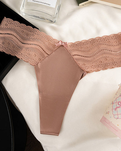 Low-Waist Seamless Sexy Lace Satin Stitching Briefs