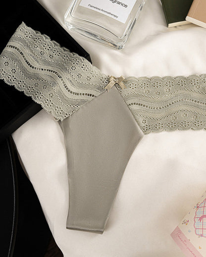 Low-Waist Seamless Sexy Lace Satin Stitching Briefs