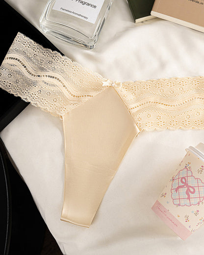 Low-Waist Seamless Sexy Lace Satin Stitching Briefs