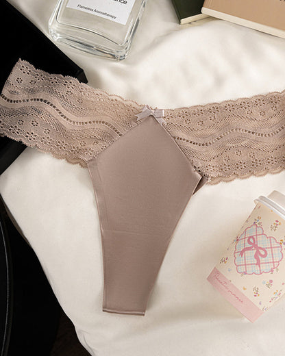 Low-Waist Seamless Sexy Lace Satin Stitching Briefs