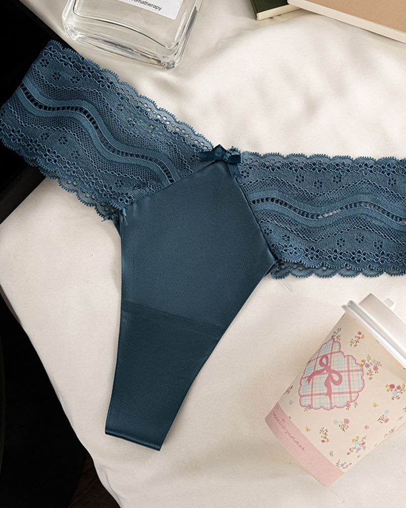 Low-Waist Seamless Sexy Lace Satin Stitching Briefs