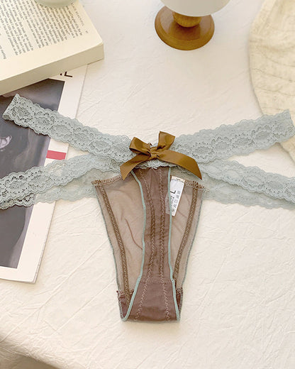 Sexy Colorblock Lace Low-Rise See-Through Mesh Thong