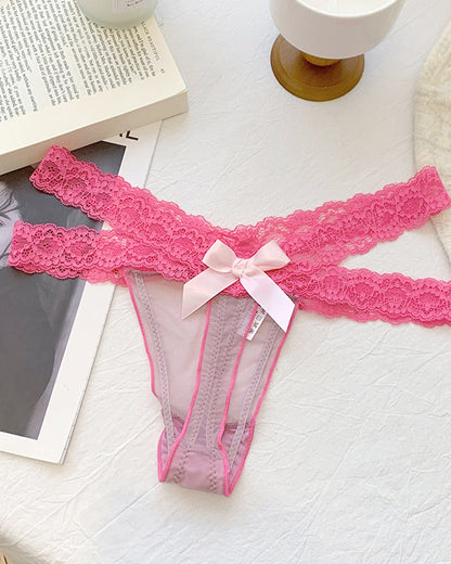 Sexy Colorblock Lace Low-Rise See-Through Mesh Thong