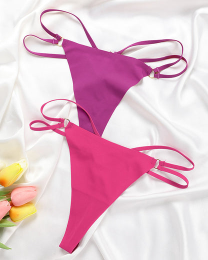 Seamless Double-Strap Heart Metal Ring Design Sexy Thong