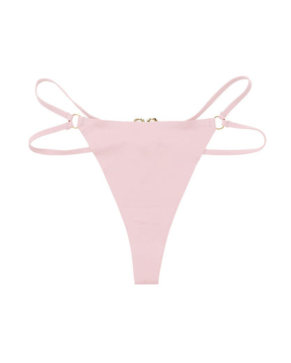 Seamless Double-Strap Heart Metal Ring Design Sexy Thong