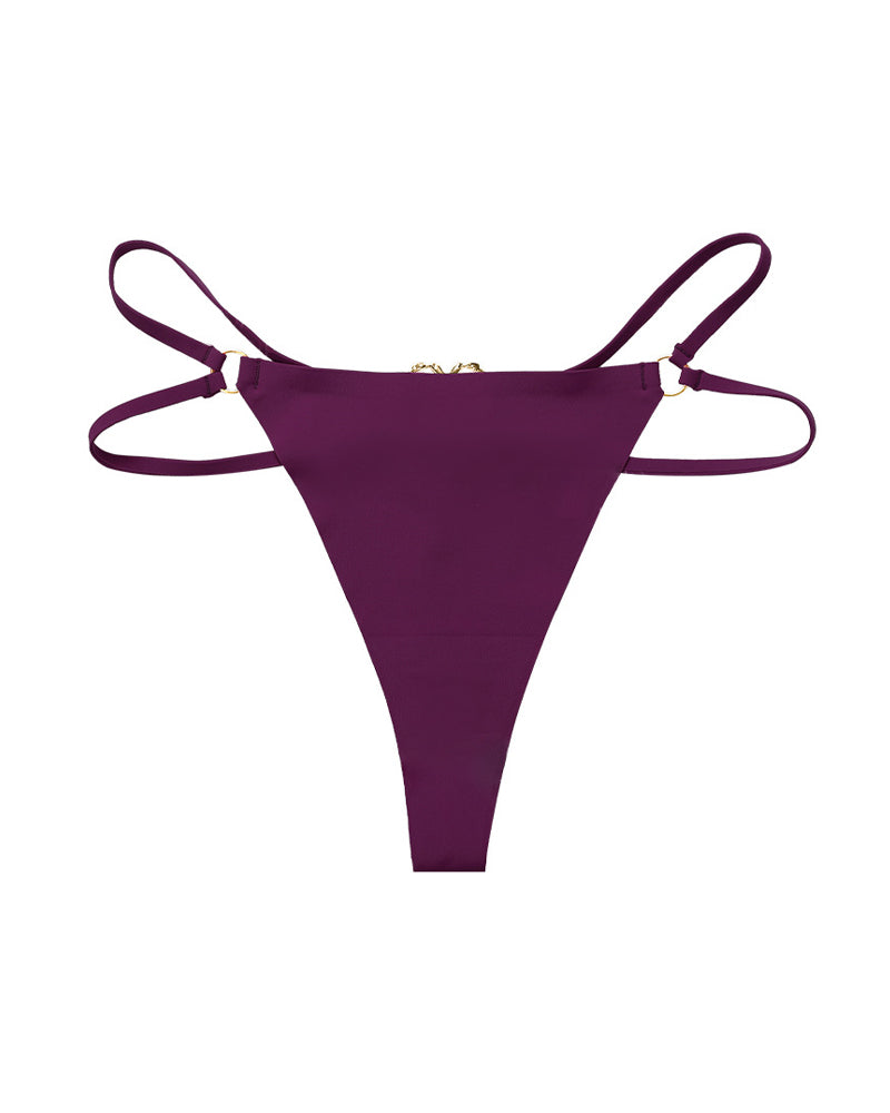 Seamless Double-Strap Heart Metal Ring Design Sexy Thong
