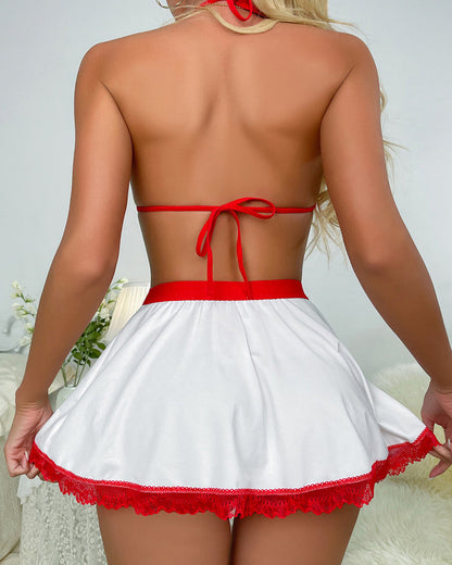 Sexy Female Nurse Role Play Bow Uniform Pajamas Set