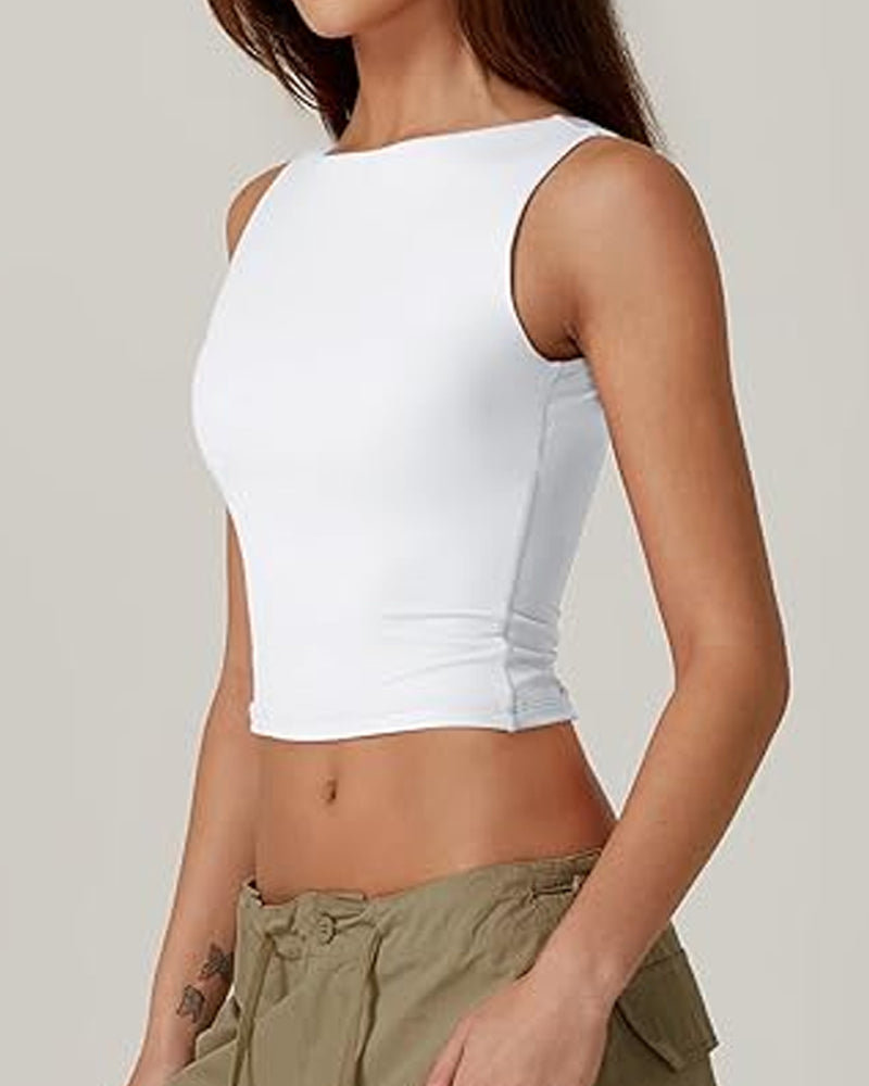 Women's Sexy Solid Color Seamless Backless Sleeveless Short Vest