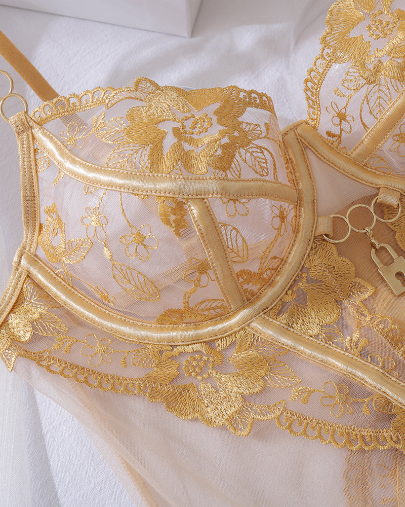 Sexy Mesh See-through Thin Lace Bra Set