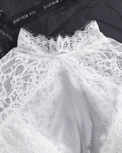 High Neck Lace Sheer Mesh Backless Bra Underwear Set