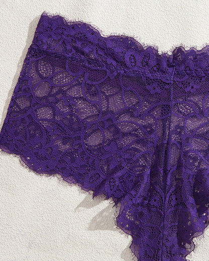 High Neck Lace Sheer Mesh Backless Bra Underwear Set