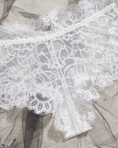 High Neck Lace Sheer Mesh Backless Bra Underwear Set