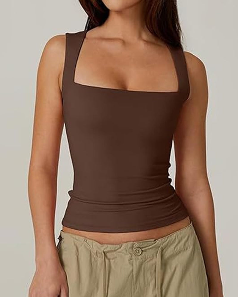 Square Neck Sleeveless Double-layer Tight Seamless Stretch Vest