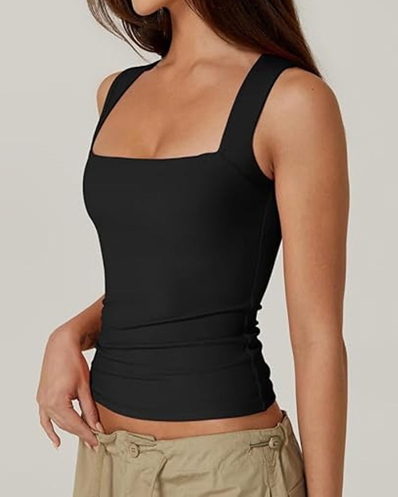 Square Neck Sleeveless Double-layer Tight Seamless Stretch Vest