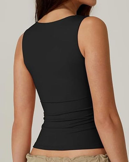 Square Neck Sleeveless Double-layer Tight Seamless Stretch Vest