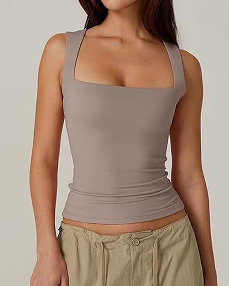 Square Neck Sleeveless Double-layer Tight Seamless Stretch Vest