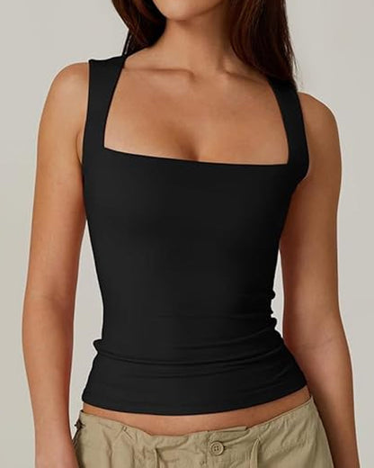 Square Neck Sleeveless Double-layer Tight Seamless Stretch Vest